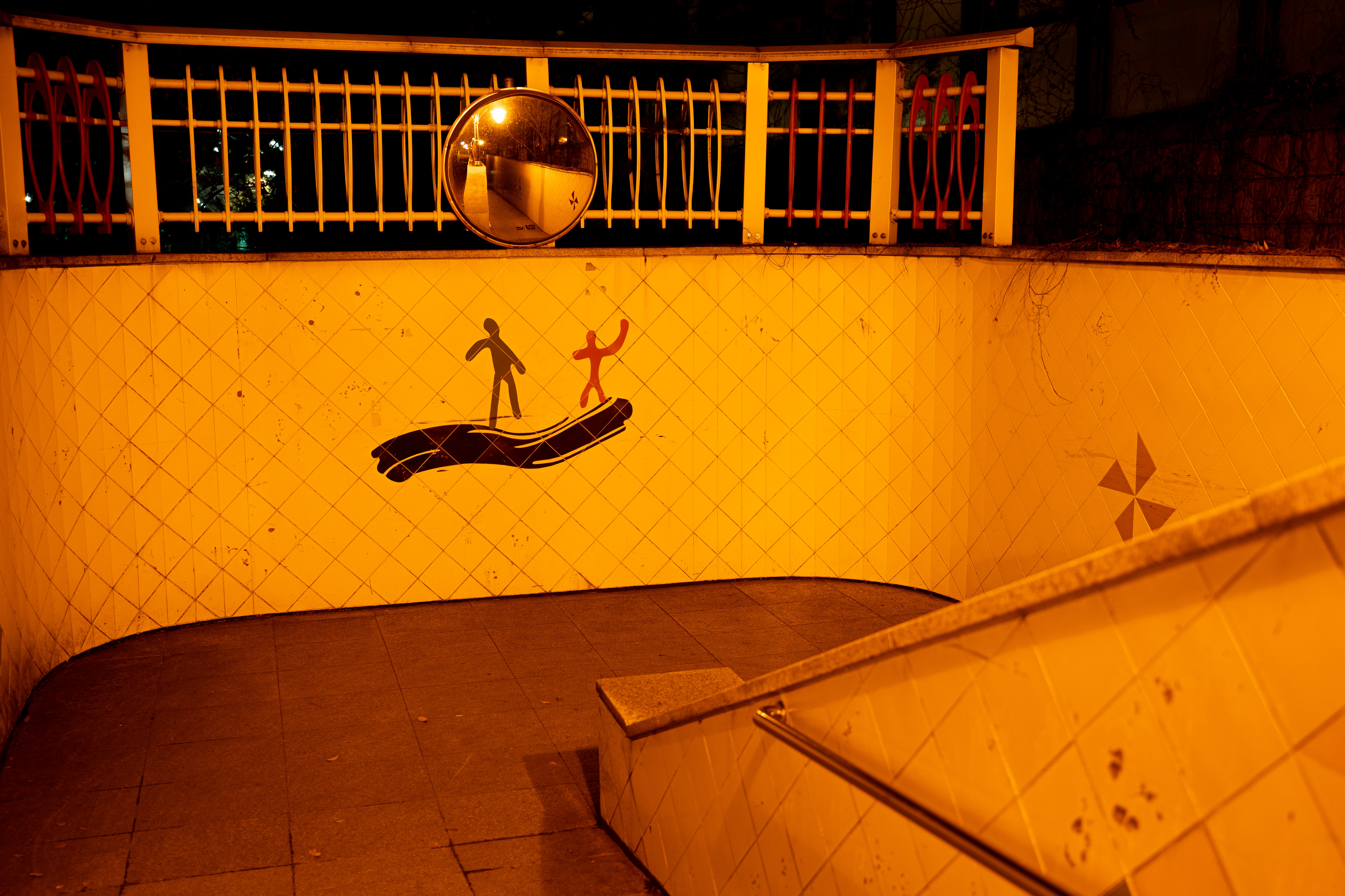 Underground Passage Art with Warm Lighting